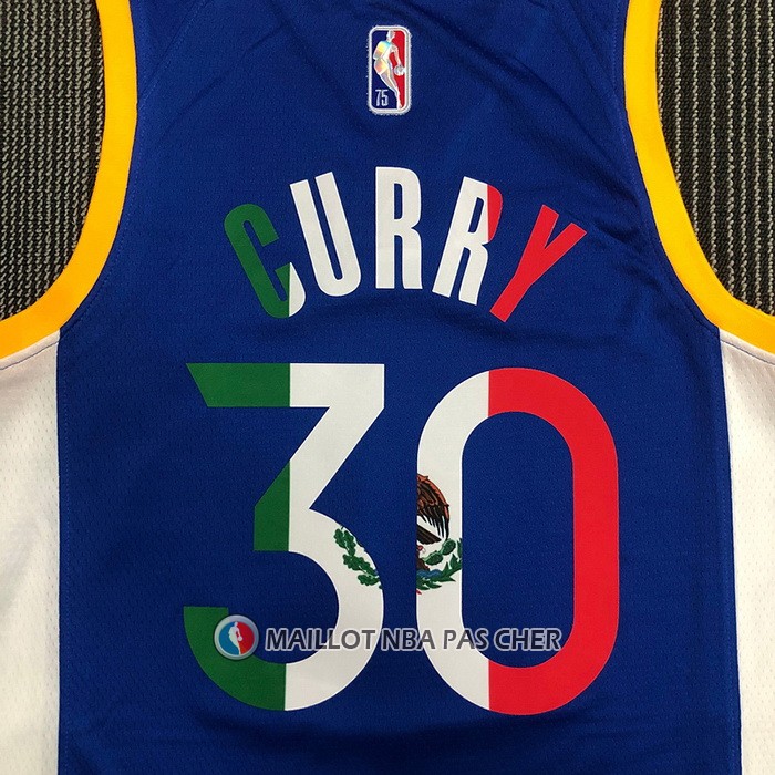 Maillot Golden State Warriors Stephen Curry NO 30 Icon Royal Special Mexique Edition Bleu